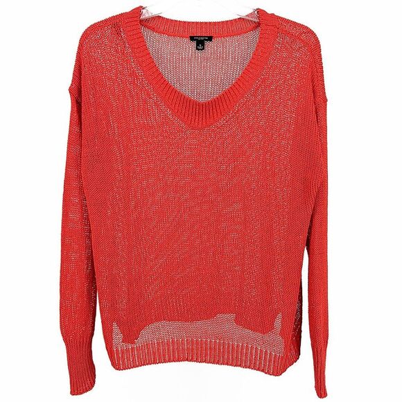 Ann Taylor Sweaters - Ann Taylor Lightweight Loose Knit Mesh V Neck Sweater Orange